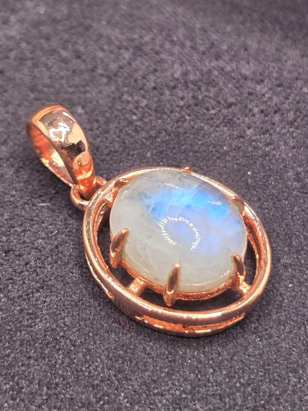 Rainbow Moonstone Copper Oval Pendant Natural Gemstone Jewelry